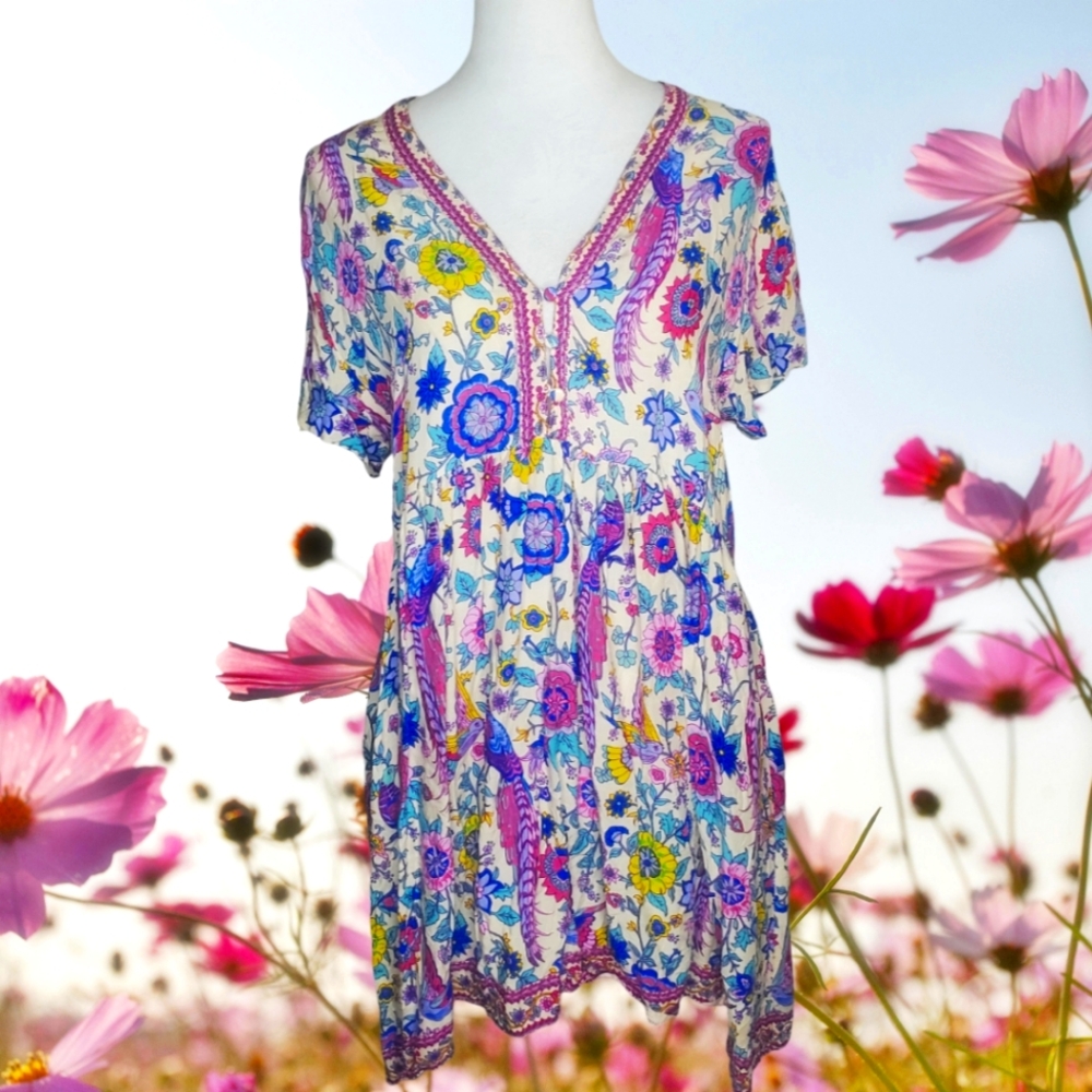 R. Vivimos Lightweight Vivid Print Boho Dress